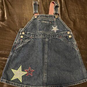 Vintage 90s Y2K Tommy Hilfiger Denim Utility Overall Dress Applique Stars 4T